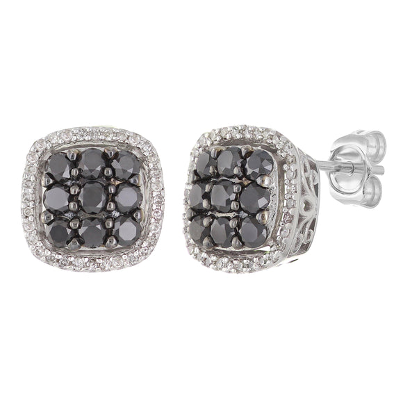 14k White Gold 1.29ctw Black & White Diamond Pave Cube Stud Earrings