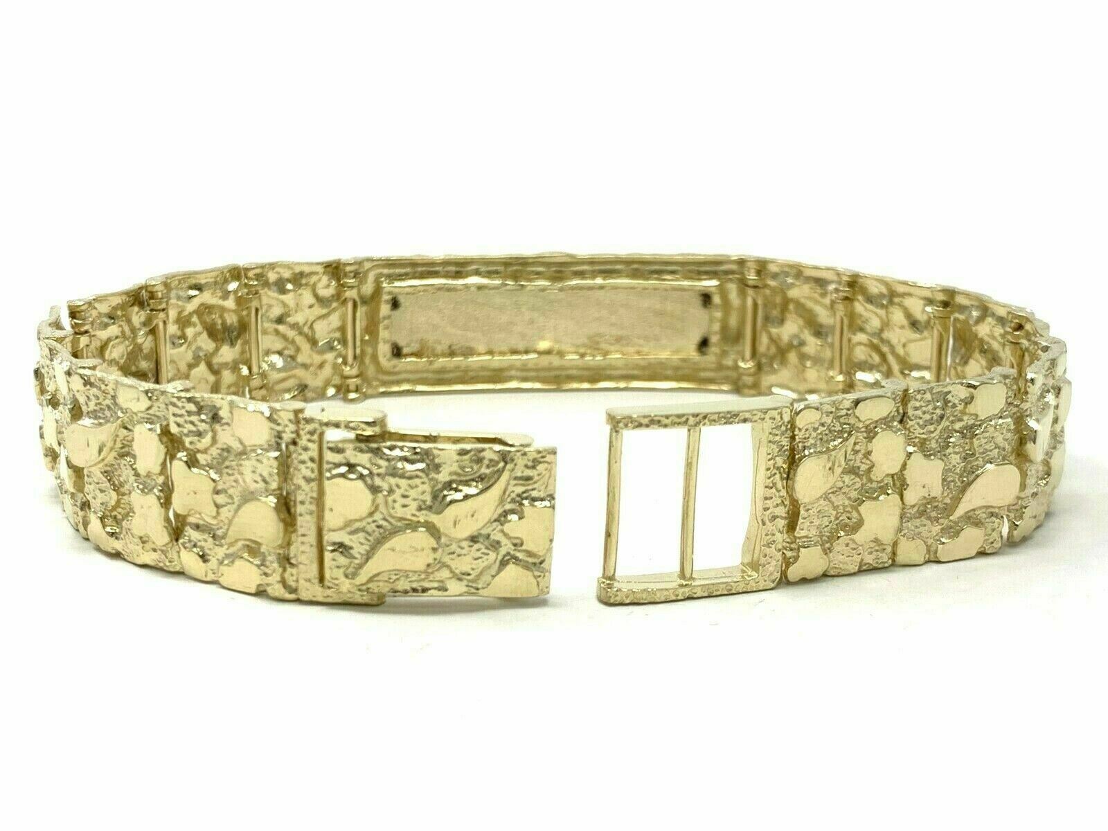 Men's 14k Solid Yellow Gold Nugget ID Bracelet 8" 15.5mm 44.4 grams