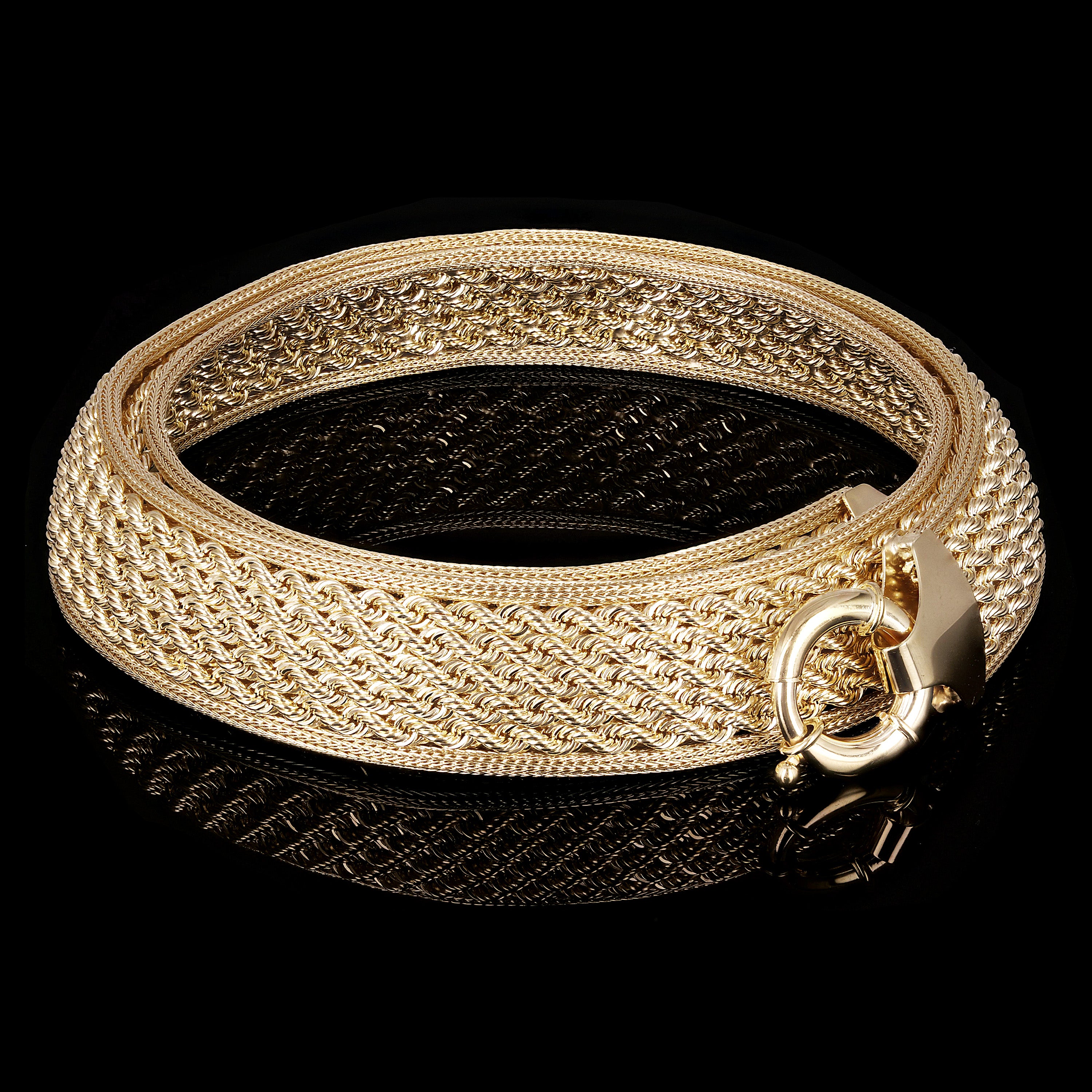 Italian 14k Yellow Gold Multi Strand Rope Chain Necklace 19" 15mm 33.4 grams - 19",15mm