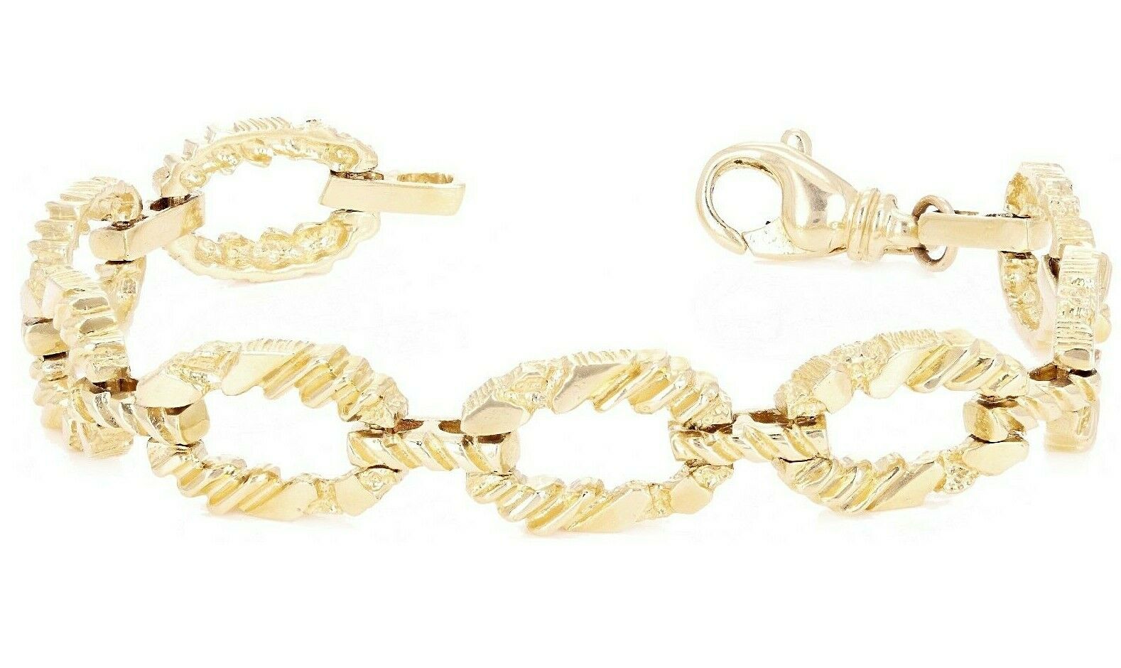 14k Yellow Gold Nugget Bracelet Oval Link 7.5" 11.7mm 26.7 grams - Yellow,7.5"