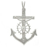 10k White Gold Jesus Crucifix Wheel Mariners Anchor Cross Pendant 1.85" 4.7 gram