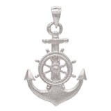 14k White Gold Anchor and Ship Wheel Nautical Textured Charm Pendant - White