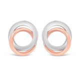 Italian 14k White & Rose Gold Double Entwined Eternity Circle Stud Earrings - Entwined Tubular