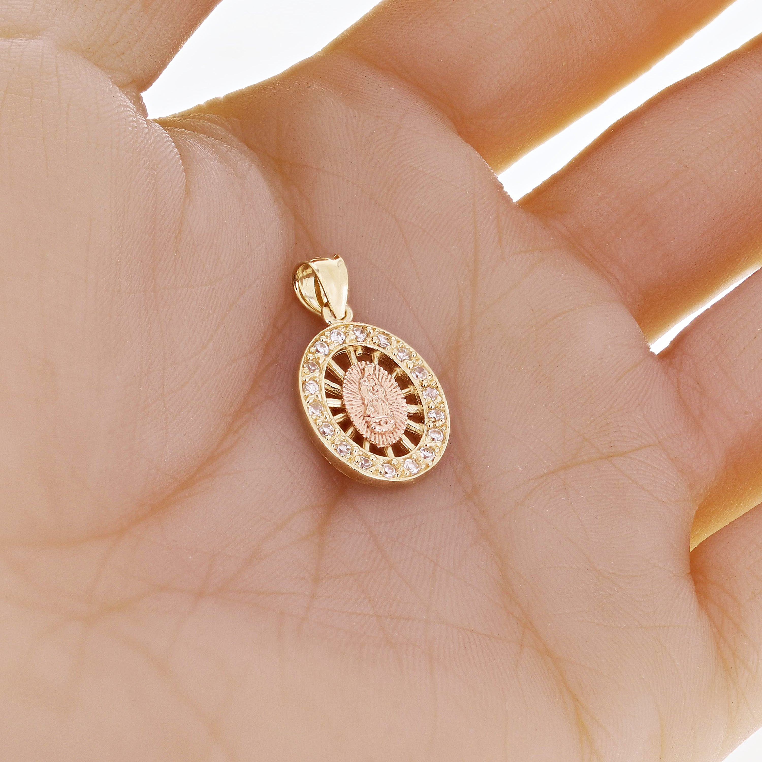14k Yellow & Rose Gold Lady of Guadalupe Charm Pendant 24.6mm x 14.5mm 2.5 grams