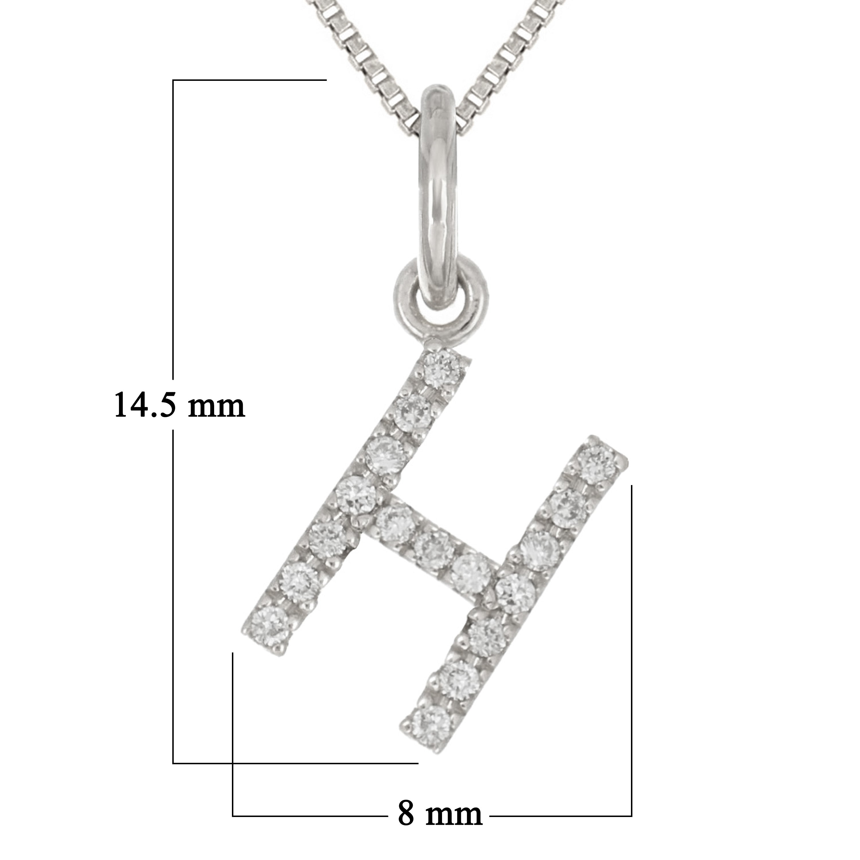 14k White Gold Diamond Initial Letter H Charm Pendant Necklace 18" - Letter H,White