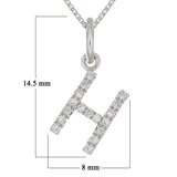14k White Gold Diamond Initial Letter H Charm Pendant Necklace 18" - Letter H,White