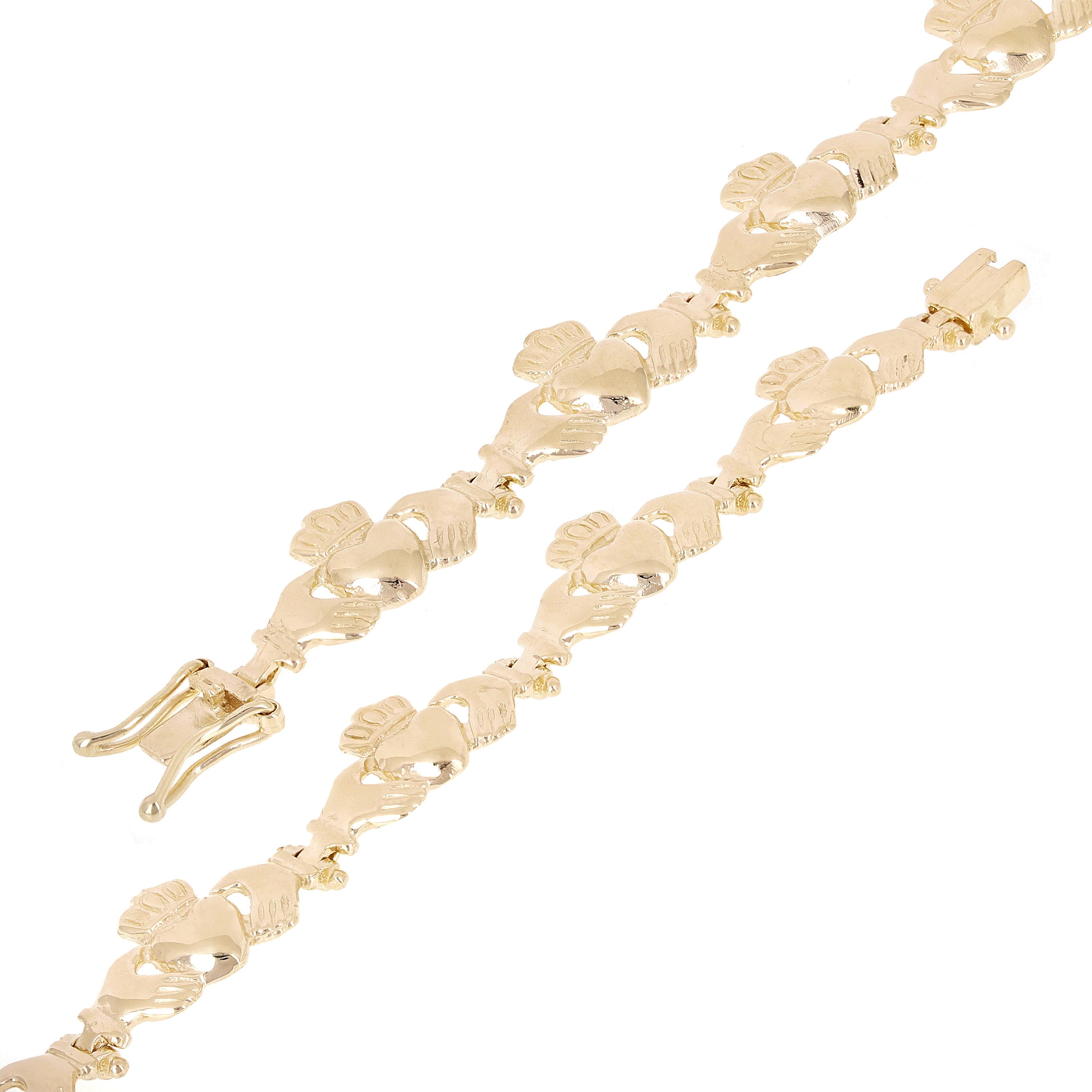 10k Yellow Gold Love Friendship Irish Claddagh Bracelet 7.25" 10.4mm 13 grams - 7.25"