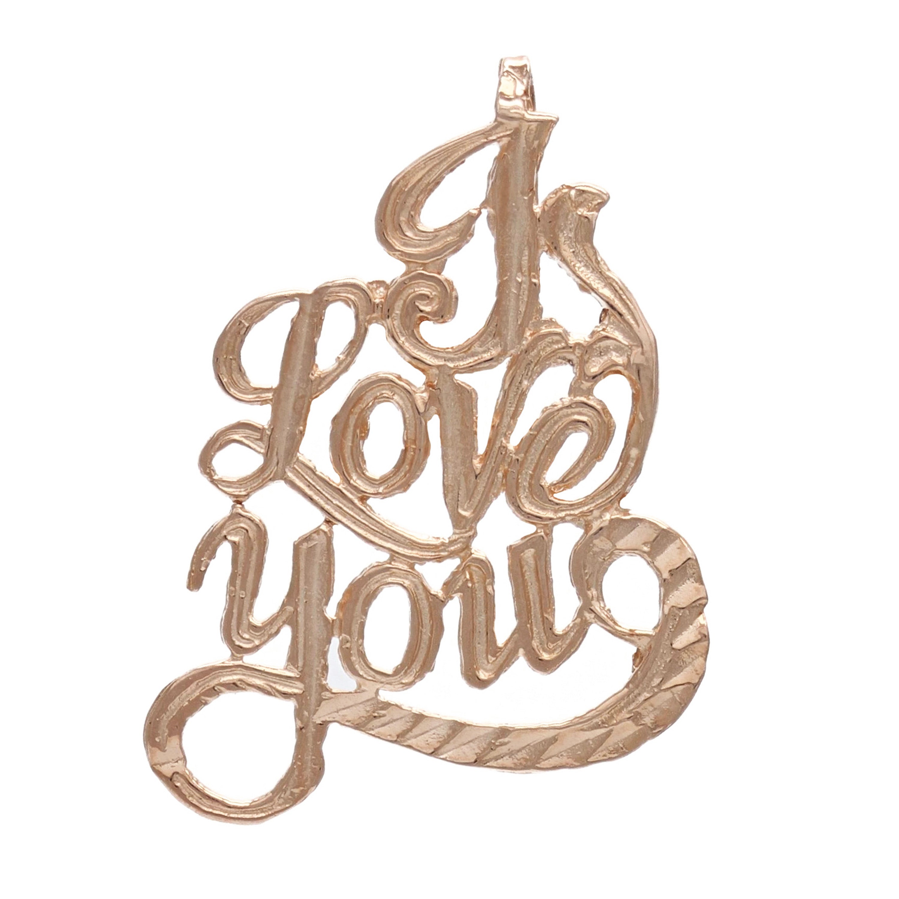 14k Rose Gold Diamond Cut I Love You Charm Pendant Words 1.2 grams - Rose