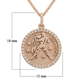 14k Rose Gold  Diamond Zodiac Sign Aquarius Pendant Necklace 18" - Aquarius,Rose