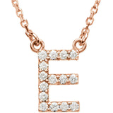 14k Rose Gold Diamond Initial Letter E Alphabet Rolo Pendant Necklace 18" - Letter E,Rose