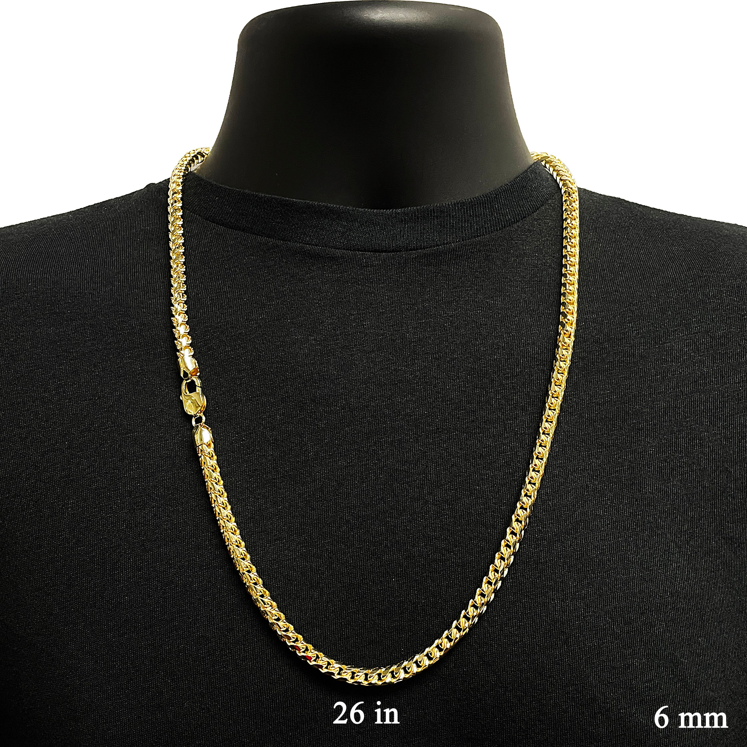 Italian 14k Yellow Gold Solid Diamond Cut Franco Chain Necklace 6mm 26" 129.7 grams