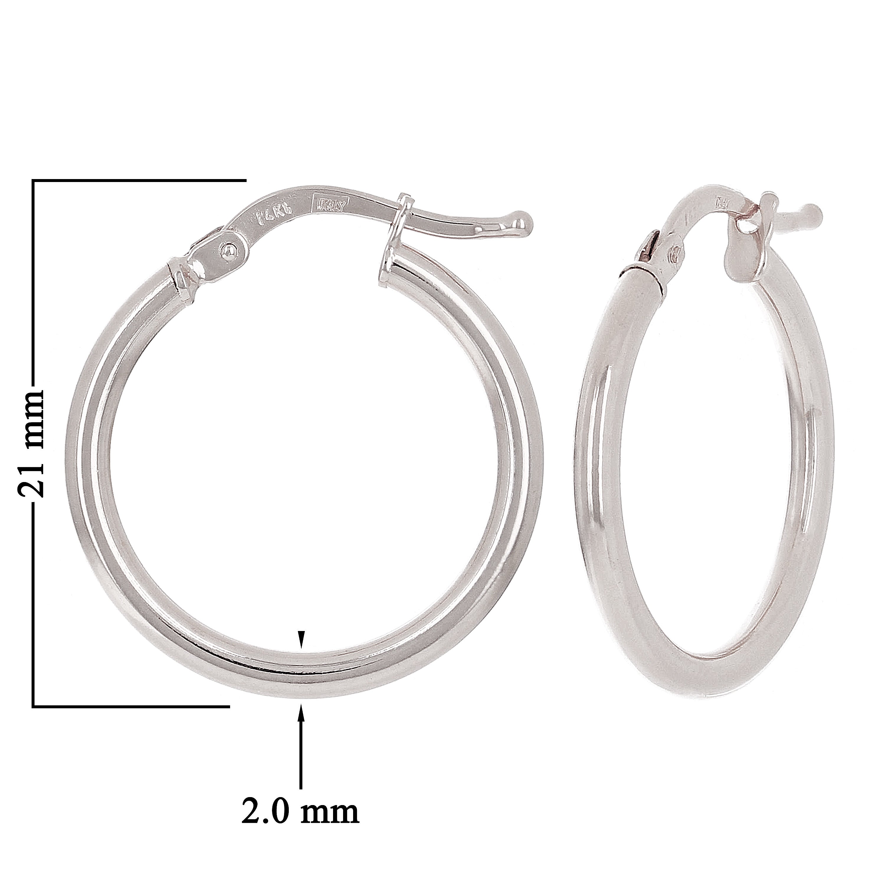 Italian 14k White Gold High Polished Plain Hollow Hoop Earrings 21x2mm 1.3 grams - White,Size 0.8" 1.3 grams
