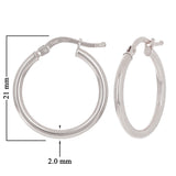 Italian 14k White Gold High Polished Plain Hollow Hoop Earrings 21x2mm 1.3 grams - White,Size 0.8" 1.3 grams