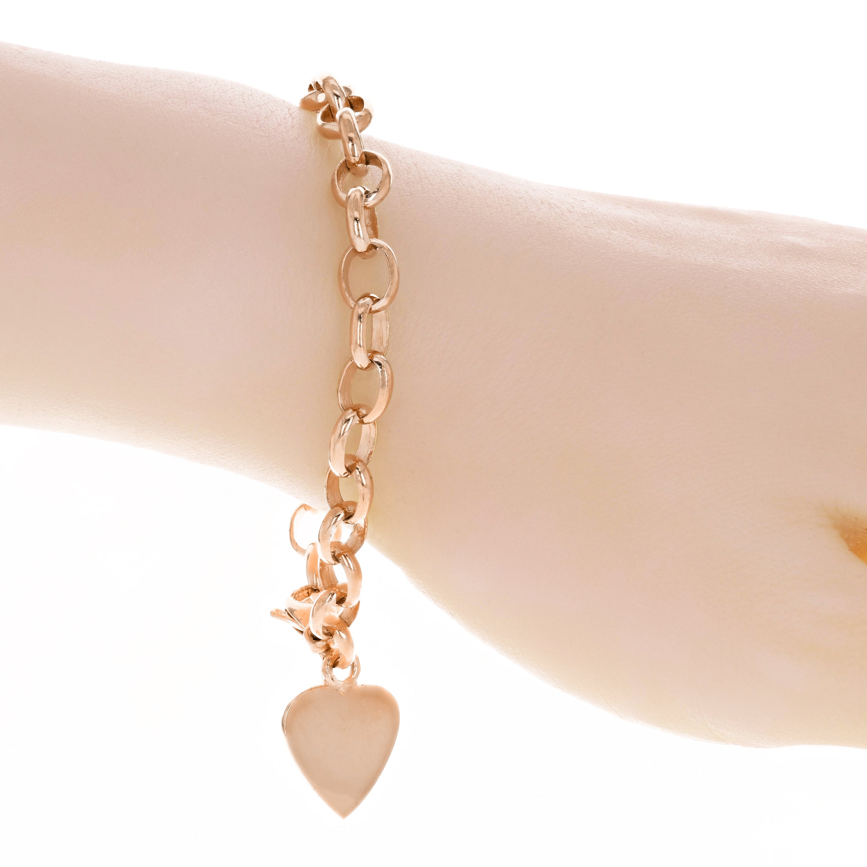 10k Rose Gold Heart Tag Charm Bracelet 8" 16 grams Rolo Chain Link Bracelet