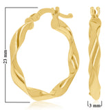 Italian 14k Yellow Gold High Polished Twisted Hoop Earrings 23mmx3mm 1.5 grams