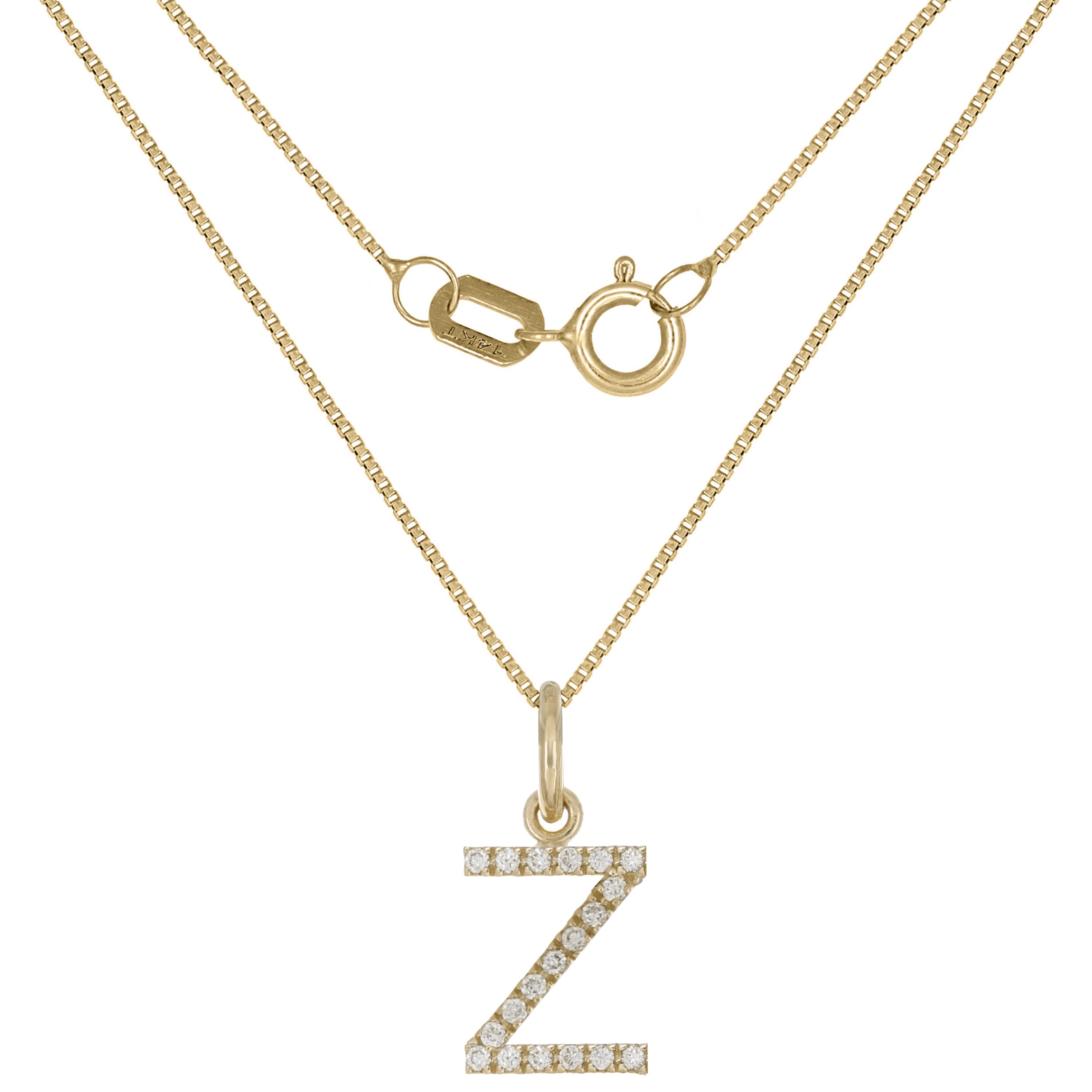 14k Yellow Gold Diamond Initial Letter Z Charm Pendant Necklace 18" - Letter Z,Yellow