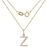 14k Yellow Gold Diamond Initial Letter Z Charm Pendant Necklace 18" - Letter Z,Yellow