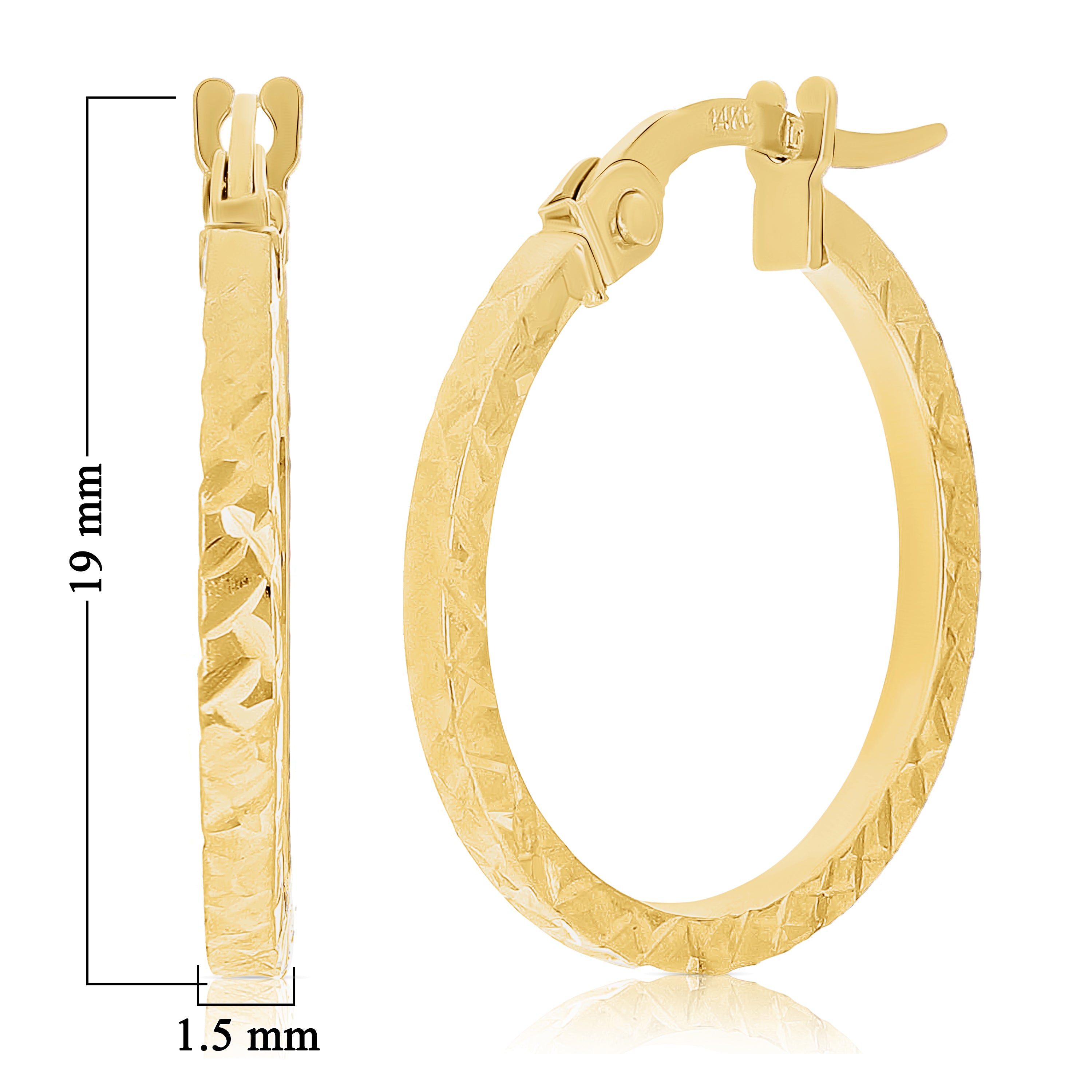 Italian 14k Yellow Gold Diamond Cut Small Hollow Square Hoop Earrings