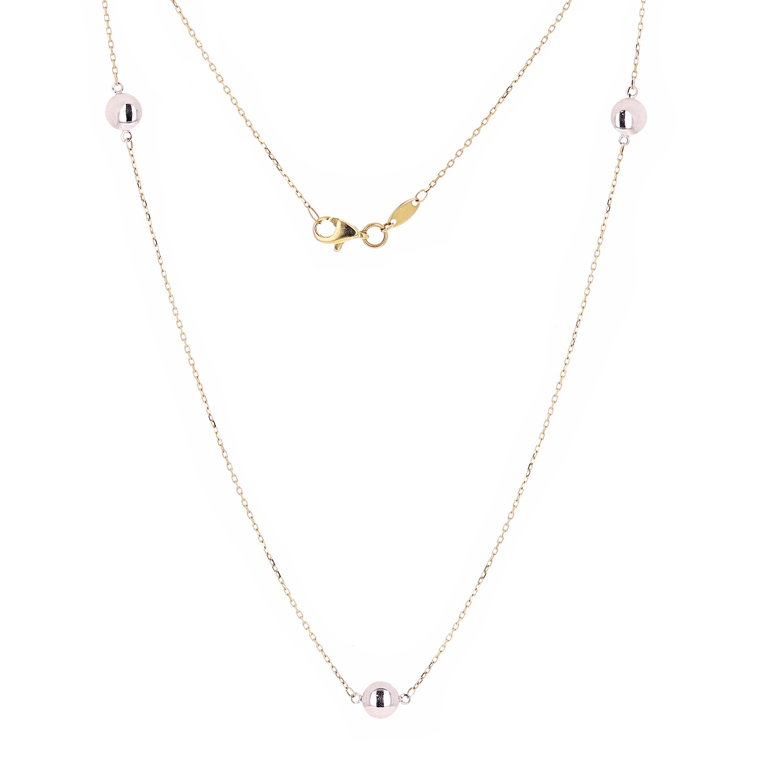 14k Two Tone Gold Round Station Necklace 37" 6mm 4.5 grams