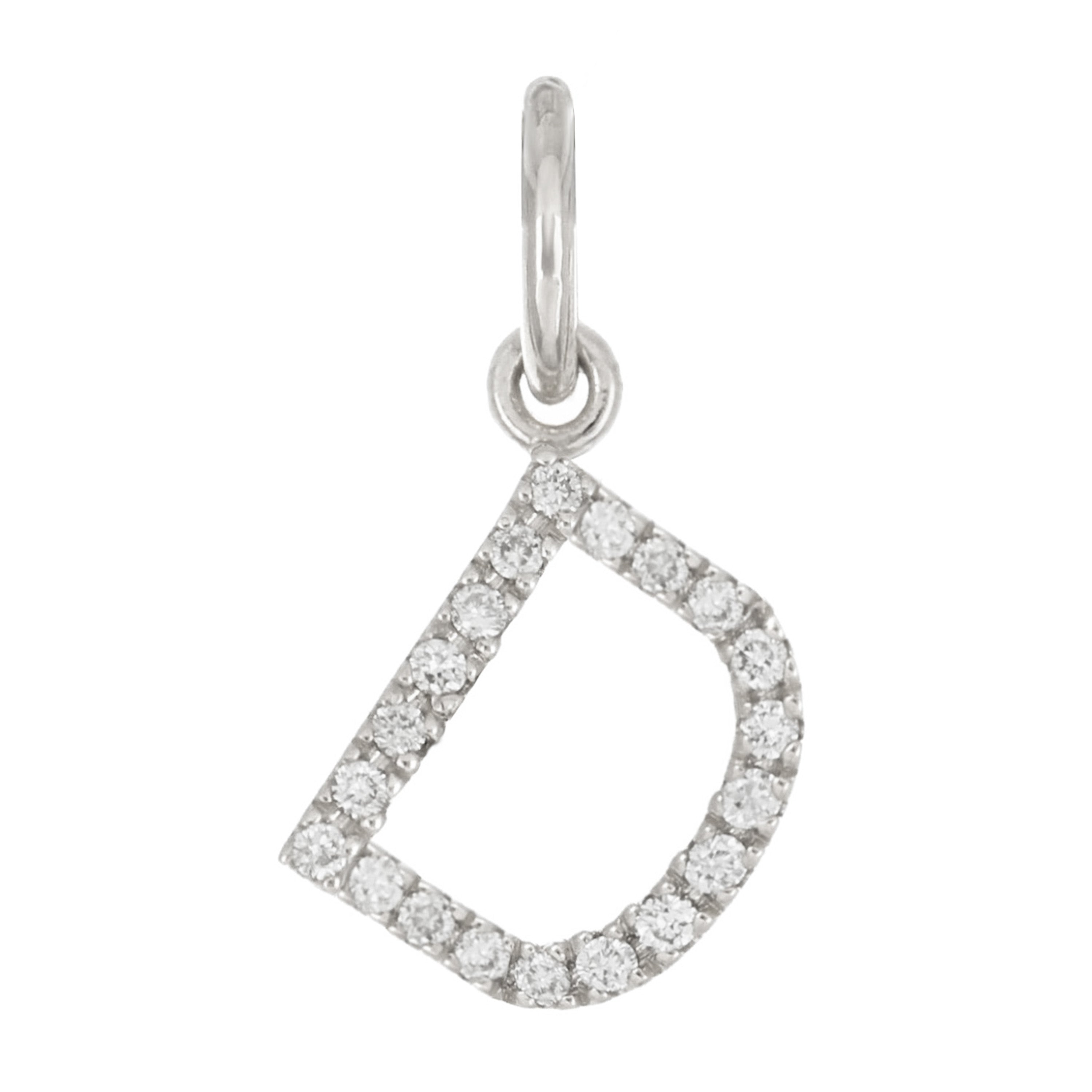 14k White Gold Diamond Initial Letter D Charm Pendant - Letter D,White