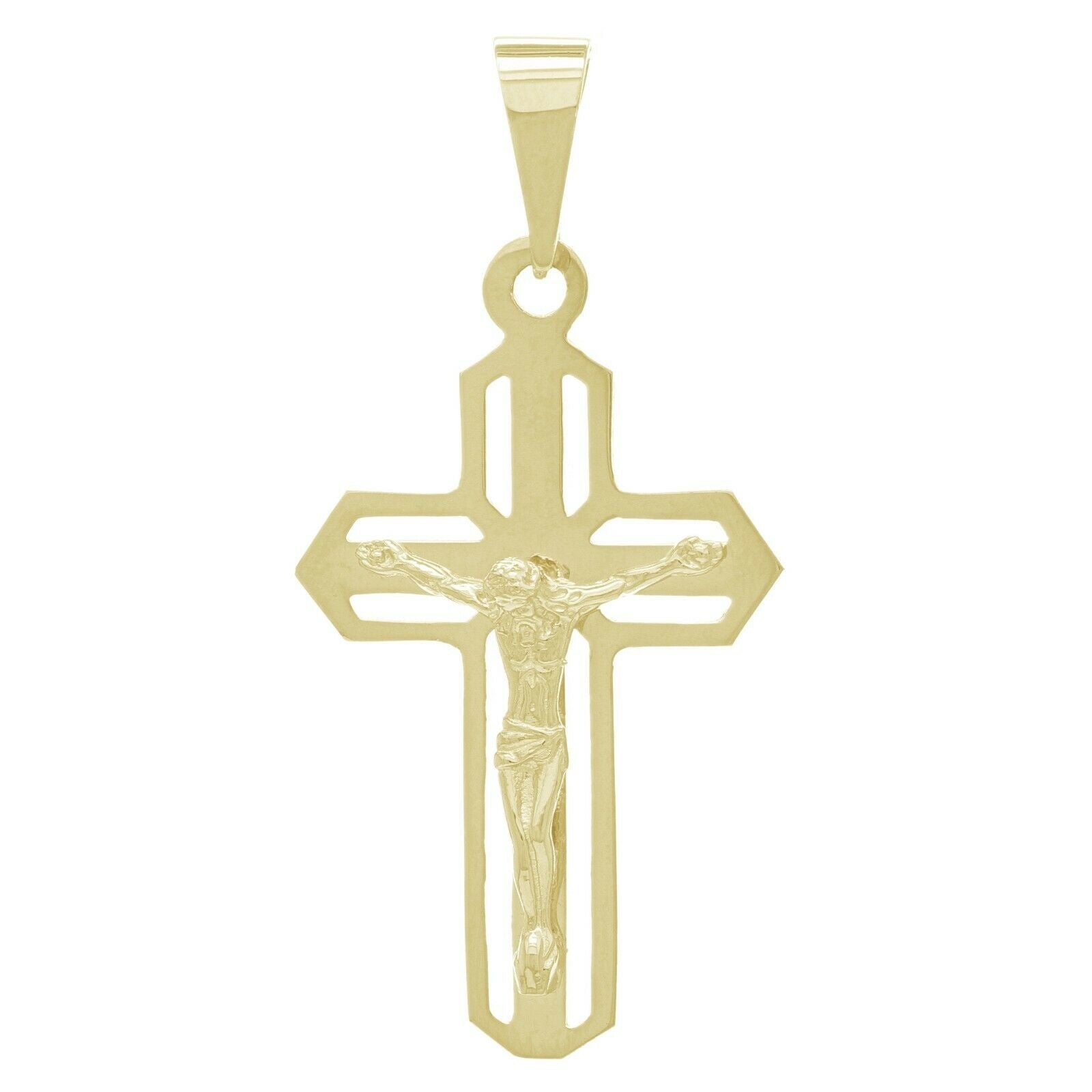 14k Yellow Gold Crucifix Jesus Christ Cross Pendant Religious Charm 1.4" 2.6g