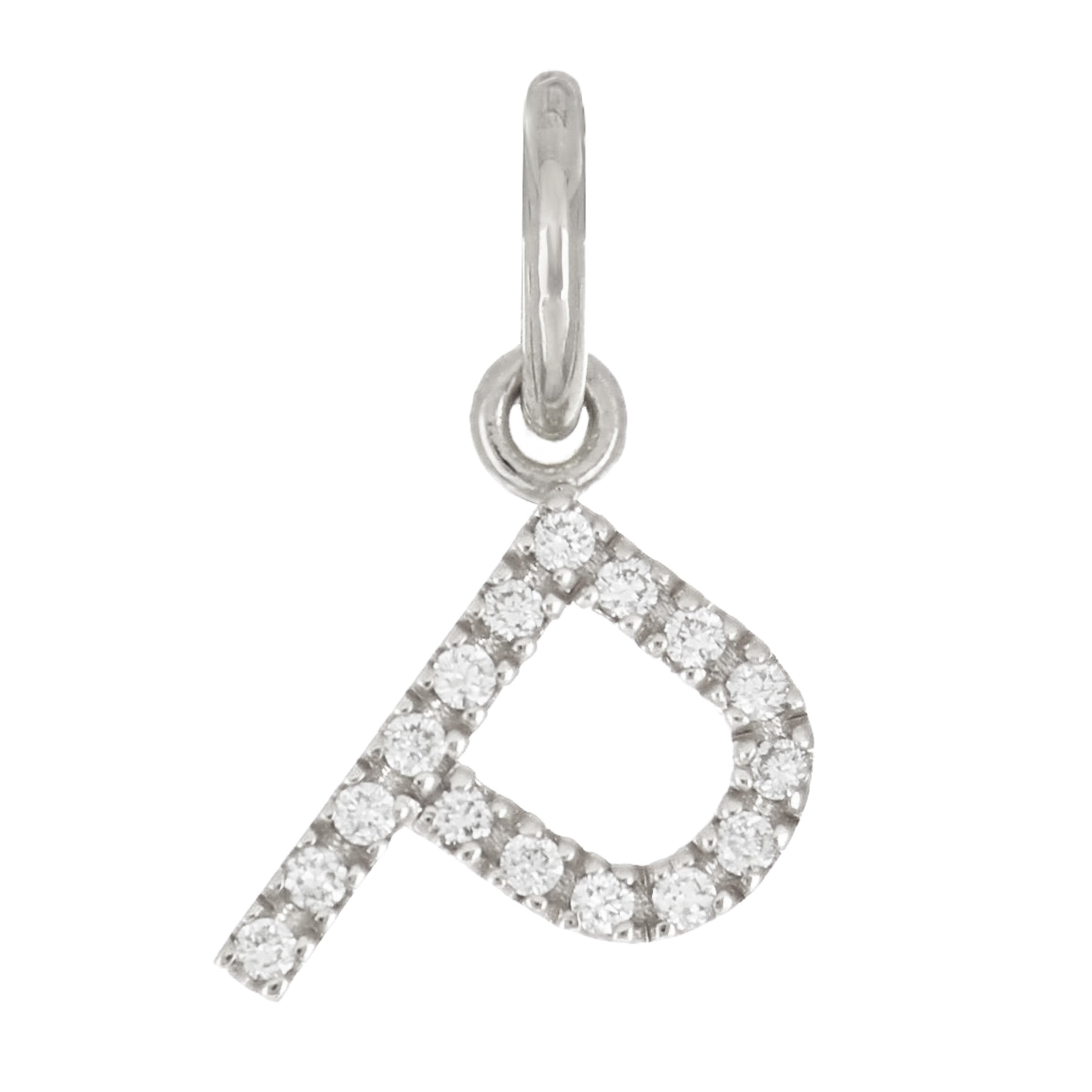 14k White Gold Diamond Initial Letter P Charm Pendant - Letter P,White