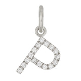 14k White Gold Diamond Initial Letter P Charm Pendant - Letter P,White