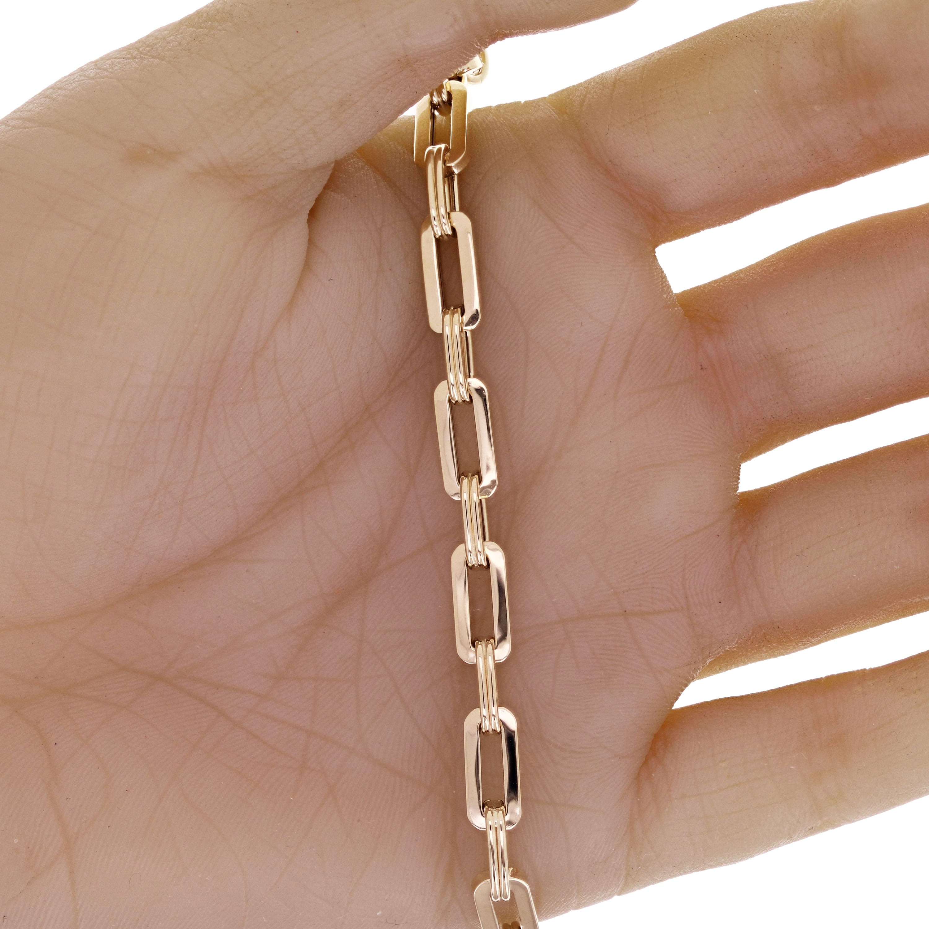 Italian 14k Yellow Gold Paper Clip Link Chain Bracelet 7.5" 6mm 5.5 grams
