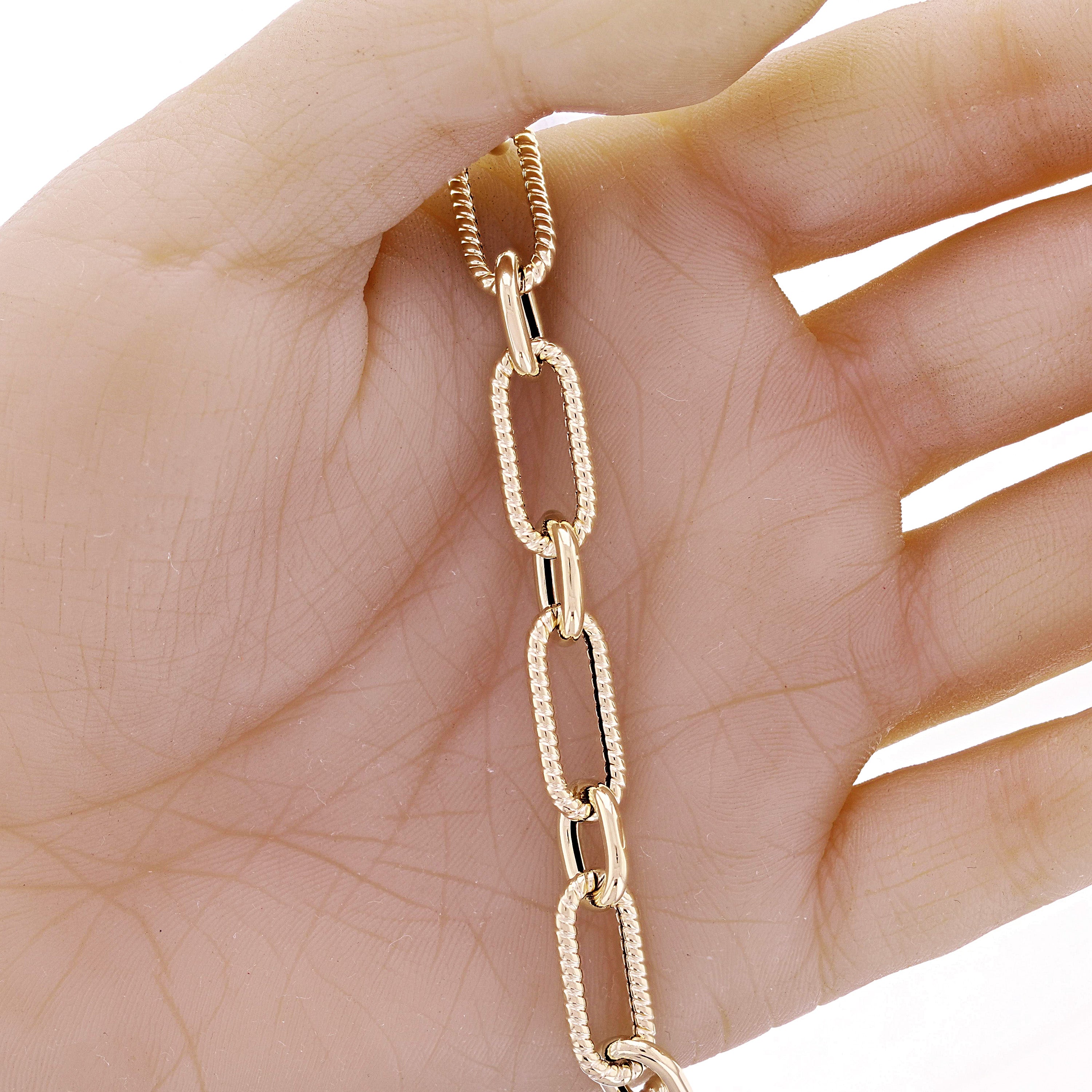 Italian 14k Yellow Gold Hollow Twisted Paper Clip Link Bracelet 7.75" 7.7 grams