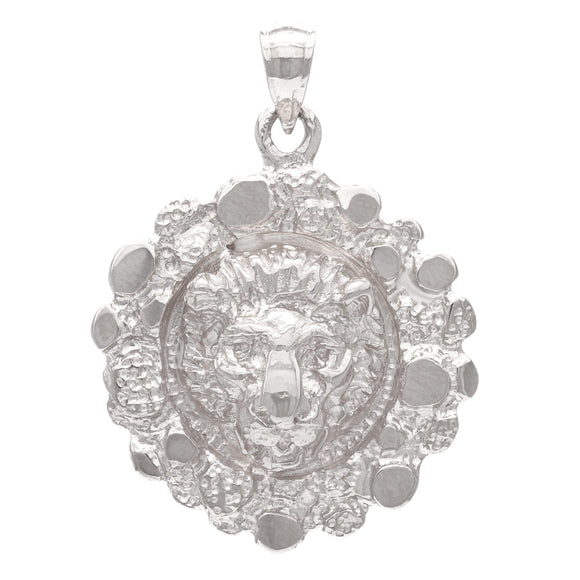 14k White Gold Nugget  Lion Face Lion Charm Pendant 1.3