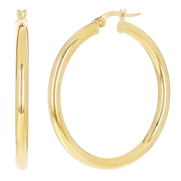 Italian 14k Yellow Gold Hollow High Polished Round Hoop Earrings 1.5