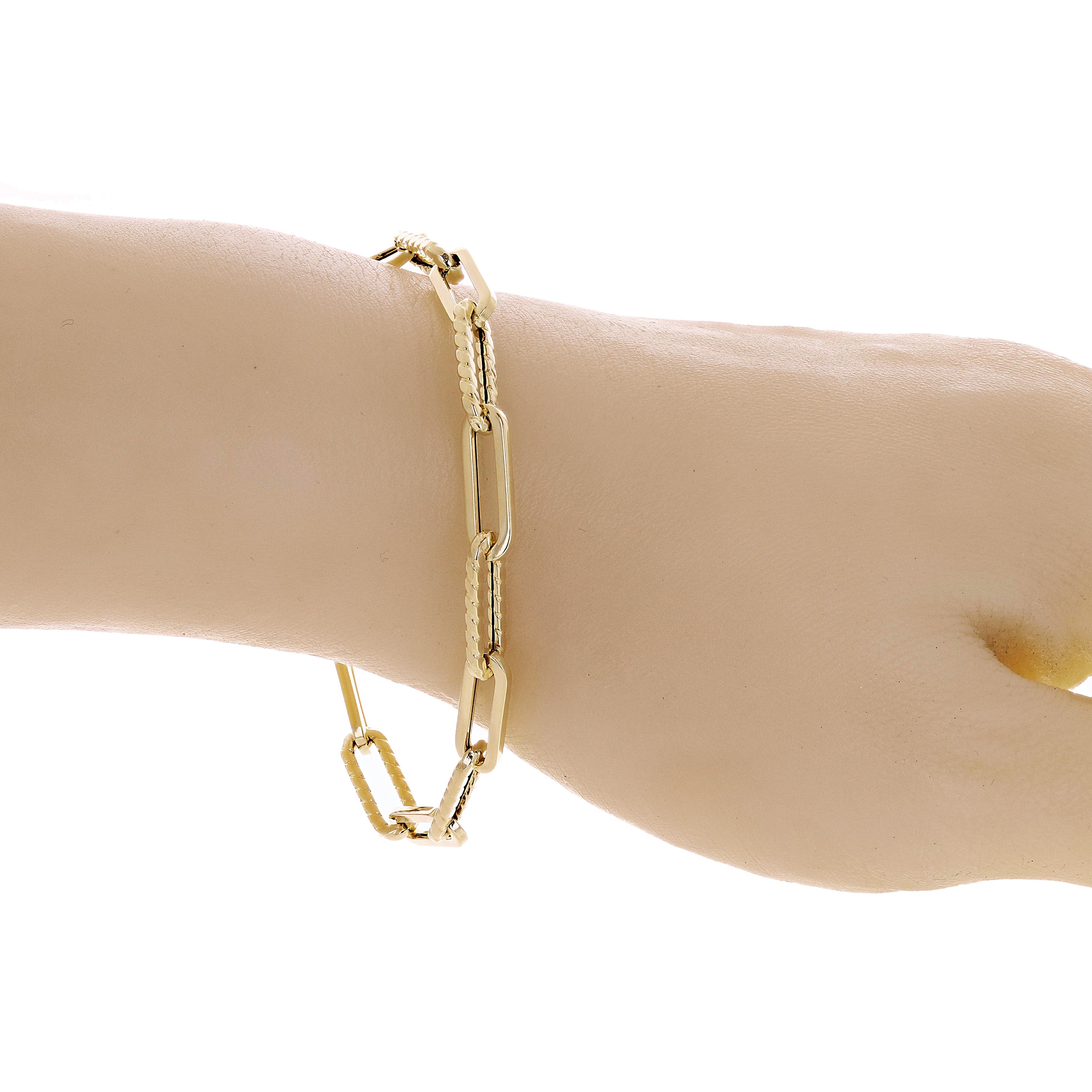 Italian 14k Yellow Gold Hollow Rope Style Paper Clip Chain Bracelet 7.5" 3.2gram