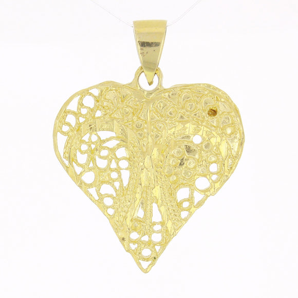 14k Yellow Gold Solid Filigree Heart Charm Pendant 2.5 grams