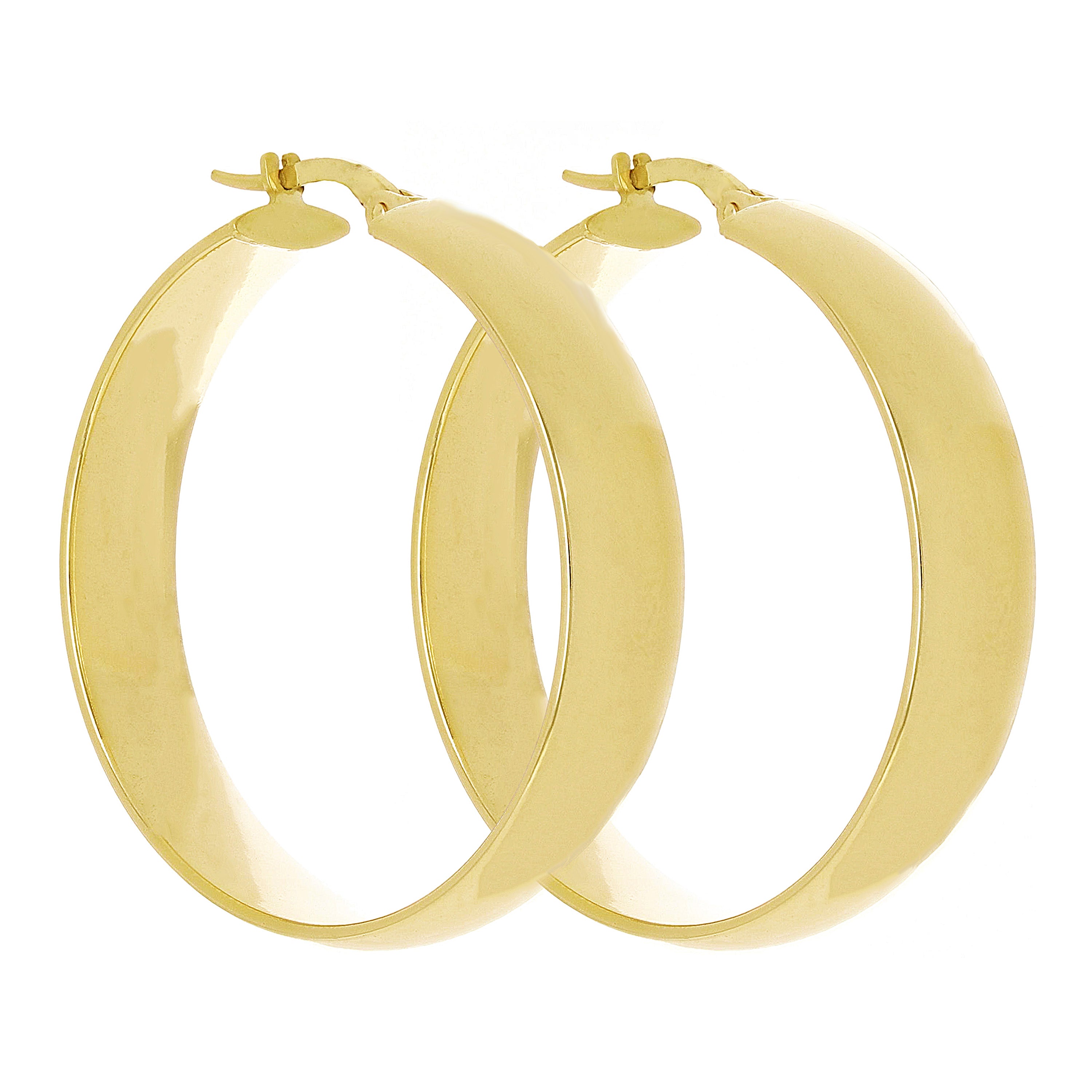 Italian 14k Yellow Gold Shiny Round Hollow Hoop Earrings 1.2" 7mm 3.8 grams