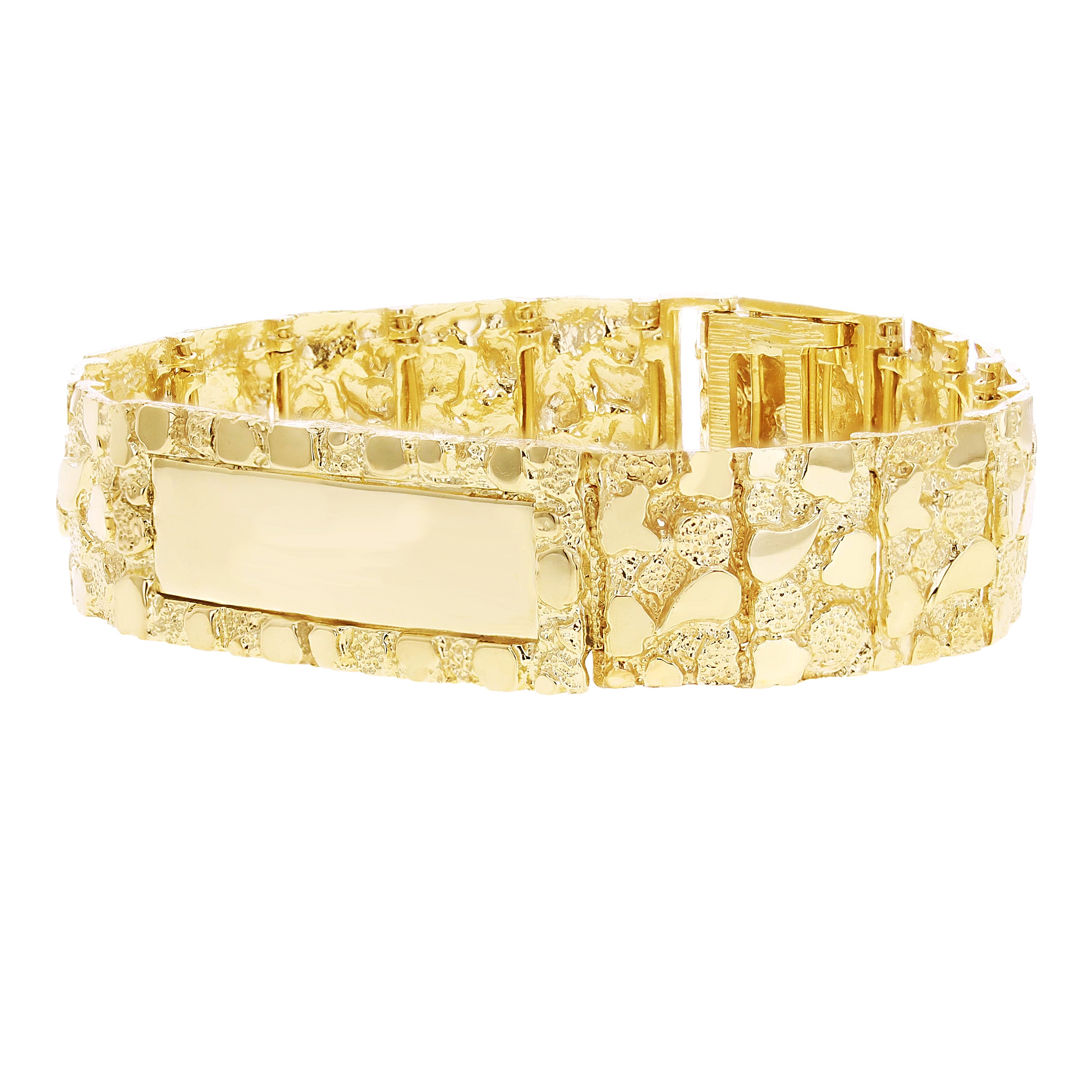14k Yellow Gold Solid Nugget ID Bracelet Adjustable 7.5-8" 19mm 51.5 grams - 8" 51.5 grams