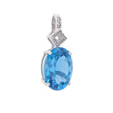 14k White Gold Oval Blue Topaz & Diamond Geometric Drop Pendant