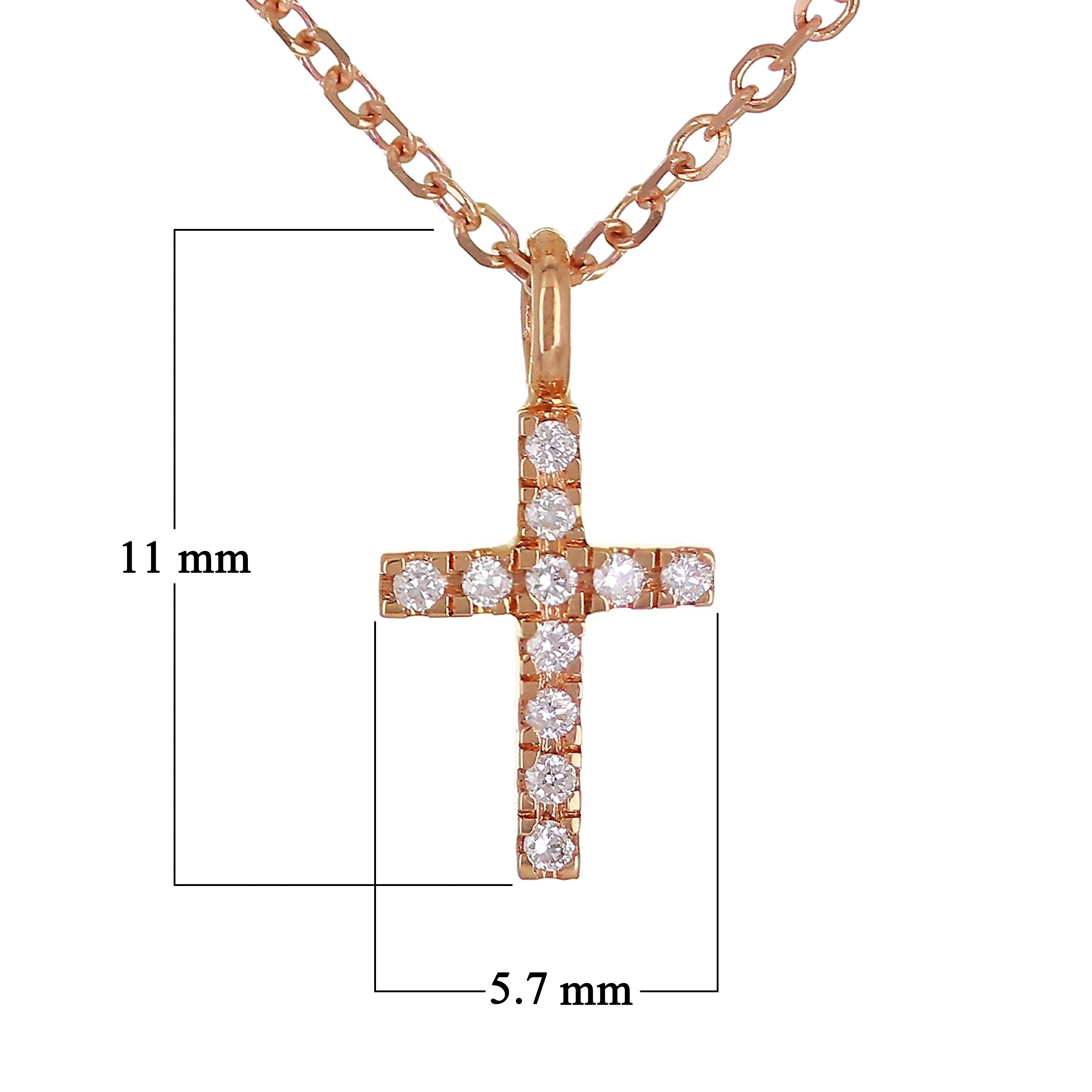 14k Rose Gold 0.04ctw Diamond Cross Pendant Small Religious Charm - Rose