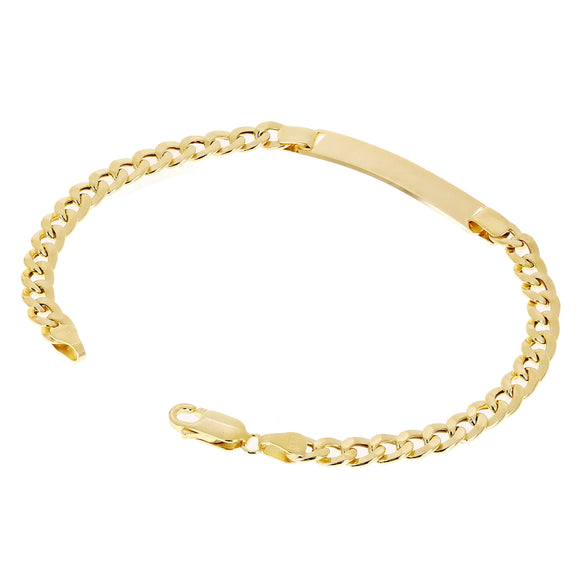 Italian 14k Yellow Gold Hollow Engravable Cuban ID Bracelet 7.5