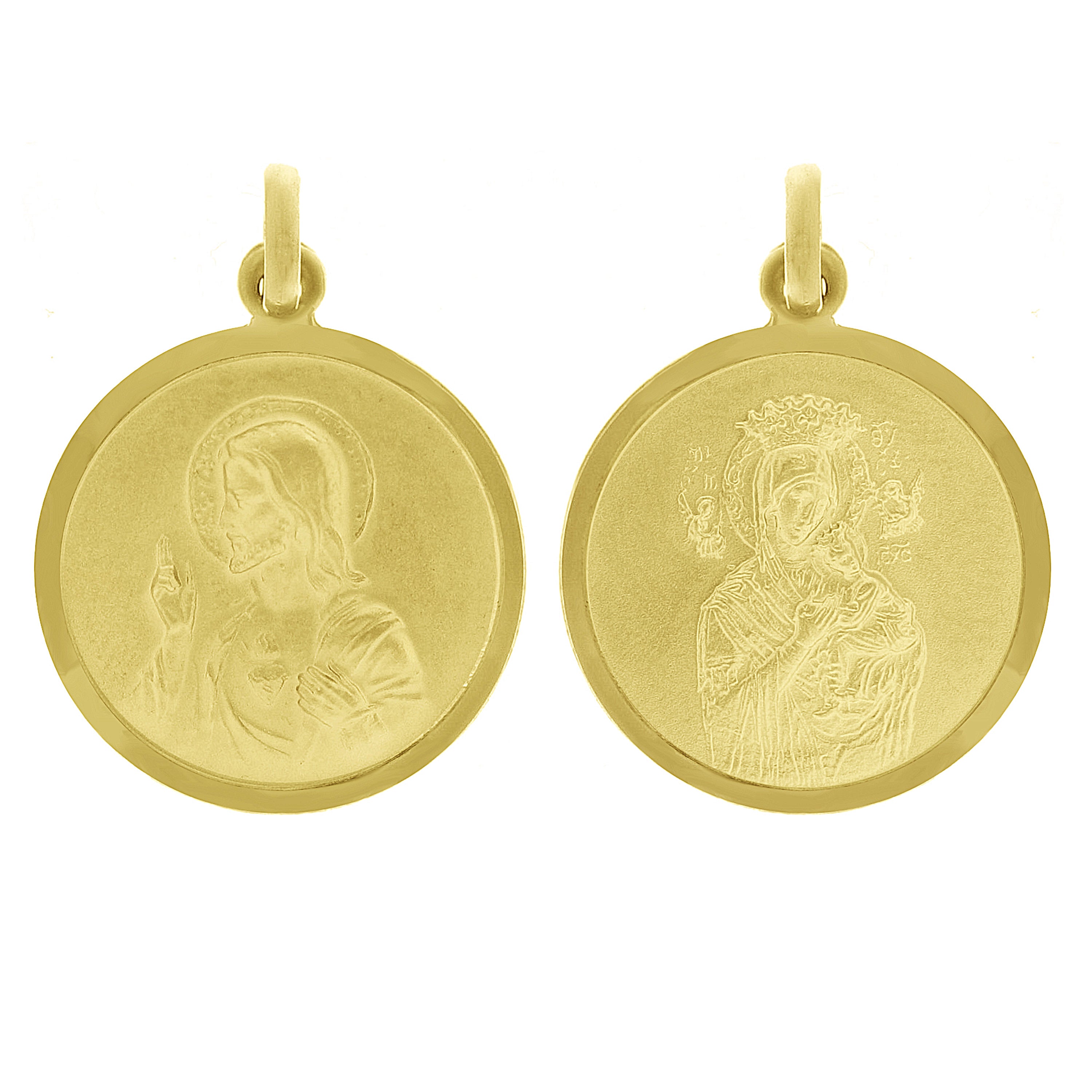Italian 14k Gold Sacred Heart of Jesus & Lady of Perpetual Help Medal Pendant 1"