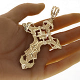 14k Yellow Gold Filigree INRI Big Cross Pendant 4.3" 21.4 grams