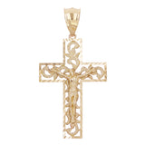 14k Yellow Gold Filigree Diamond Cut Jesus Cross Crucifix Pendant 1.9" 4.4 grams