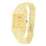 14k Yellow Gold Nugget Link Wrist Watch Bracelet Geneve with Diamond 7" 54.3g - 7"