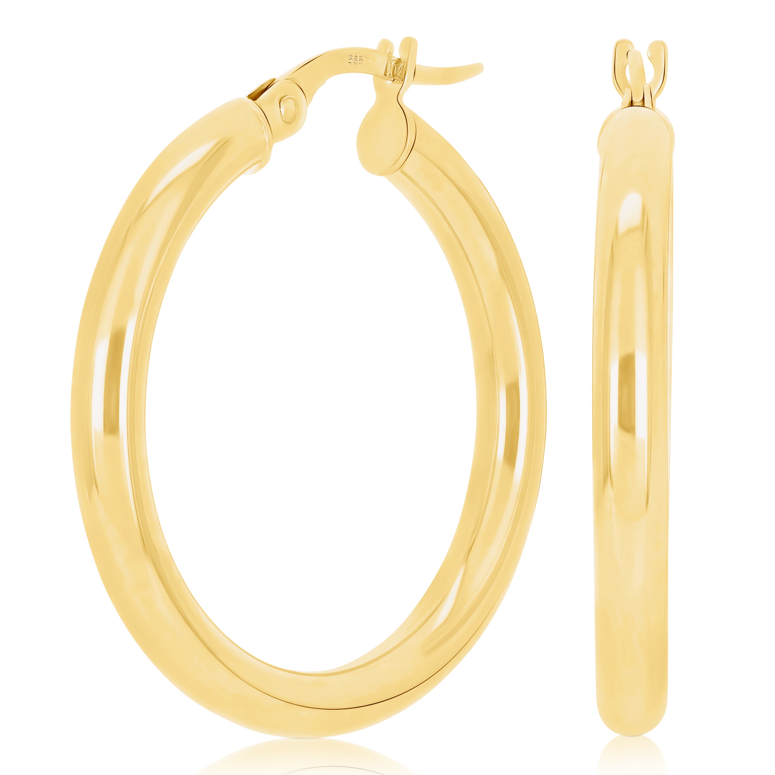 Italian 14k Yellow Gold High Polish 3mm 1" Diameter Round Hoop Earrings 2.1grams