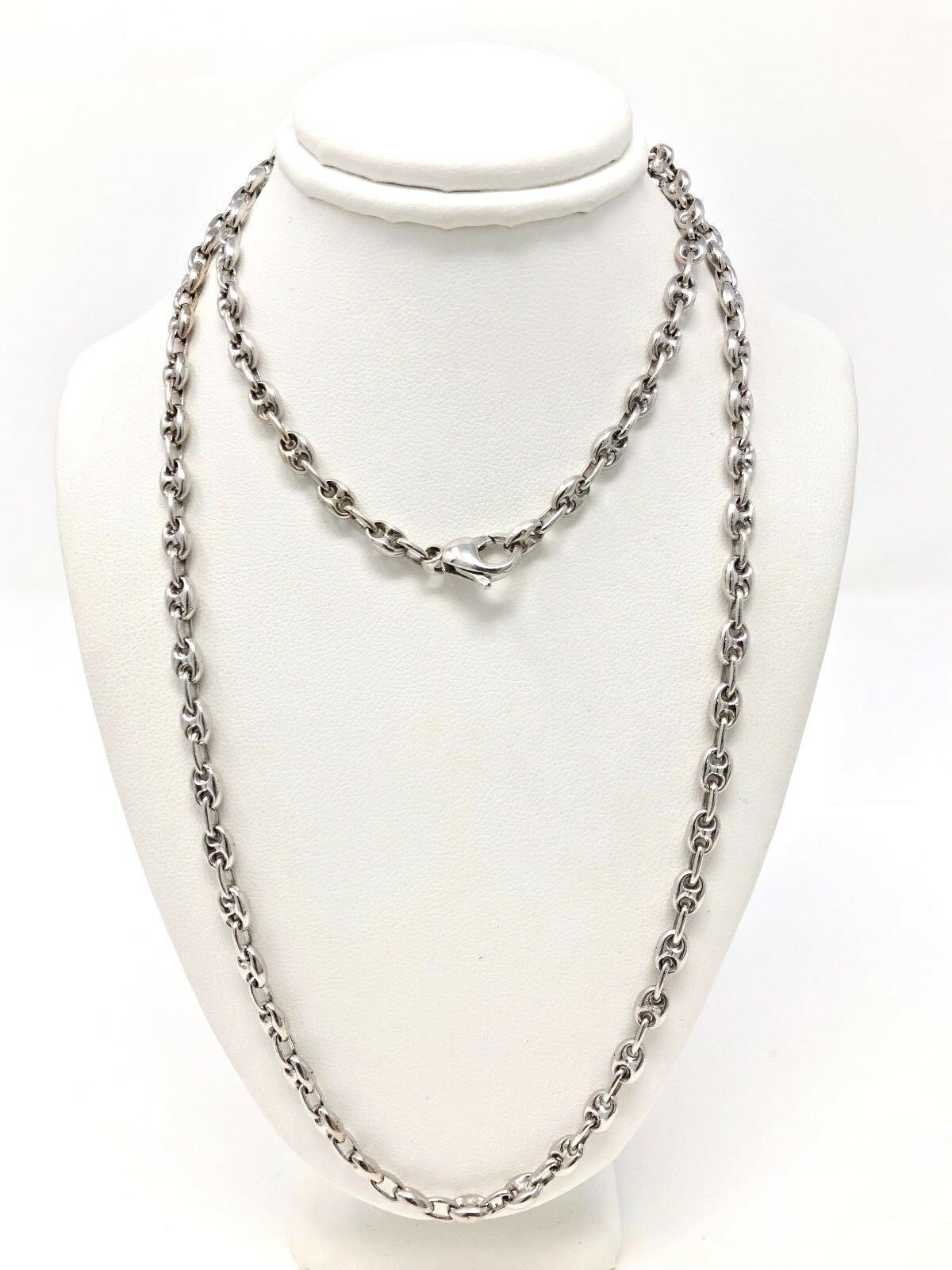 14k White Gold Solid Mariner Link Chain Necklace 24" 4.9mm 37 grams - White,24"