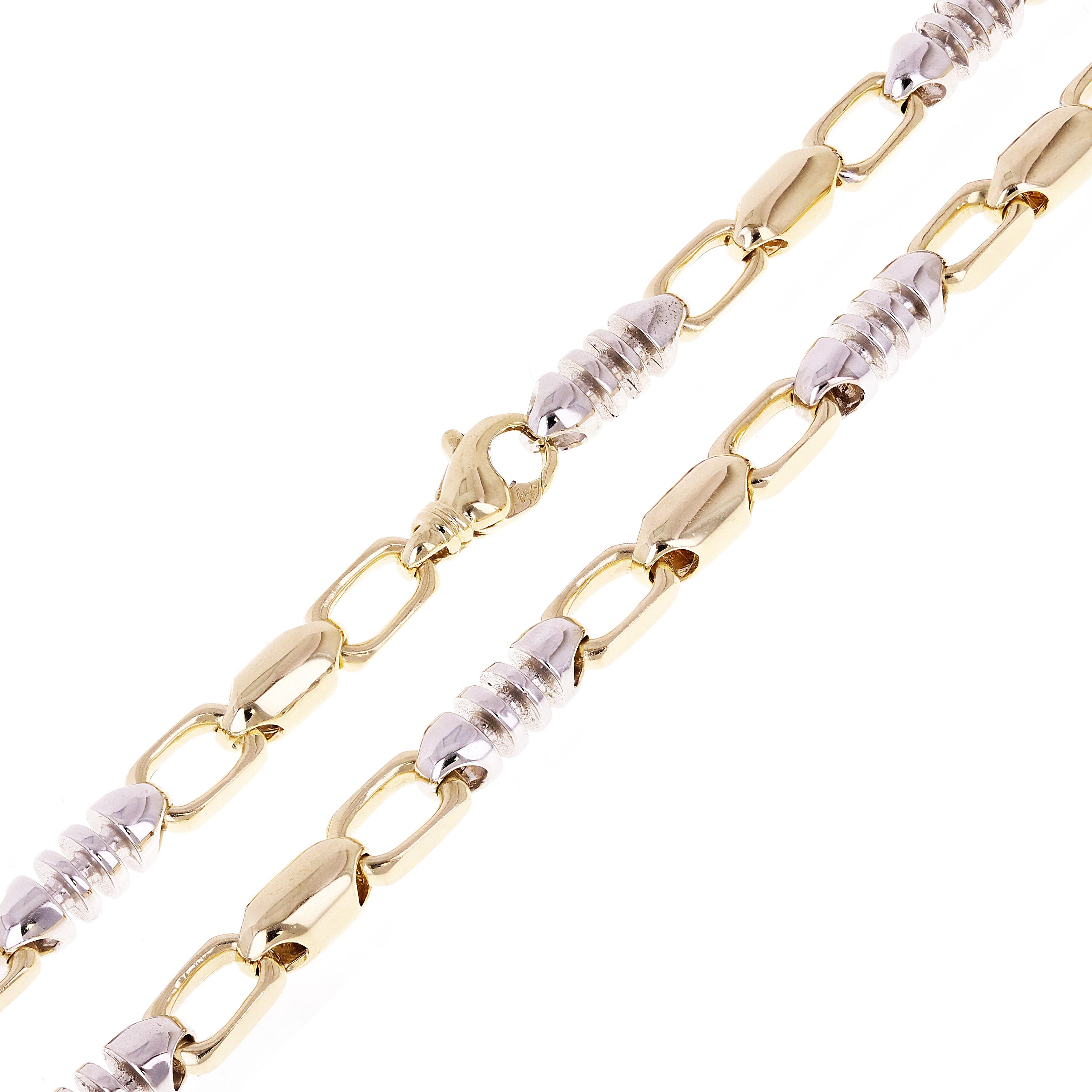 14k Yellow & White Gold Solid Handmade Link Chain Necklace 20" 6.9mm 87.2 grams - 20"