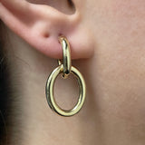 Italian 14k Yellow Gold Hollow Round Dangle Drop Earrings 1.2" 15.8mm 2.6 grams