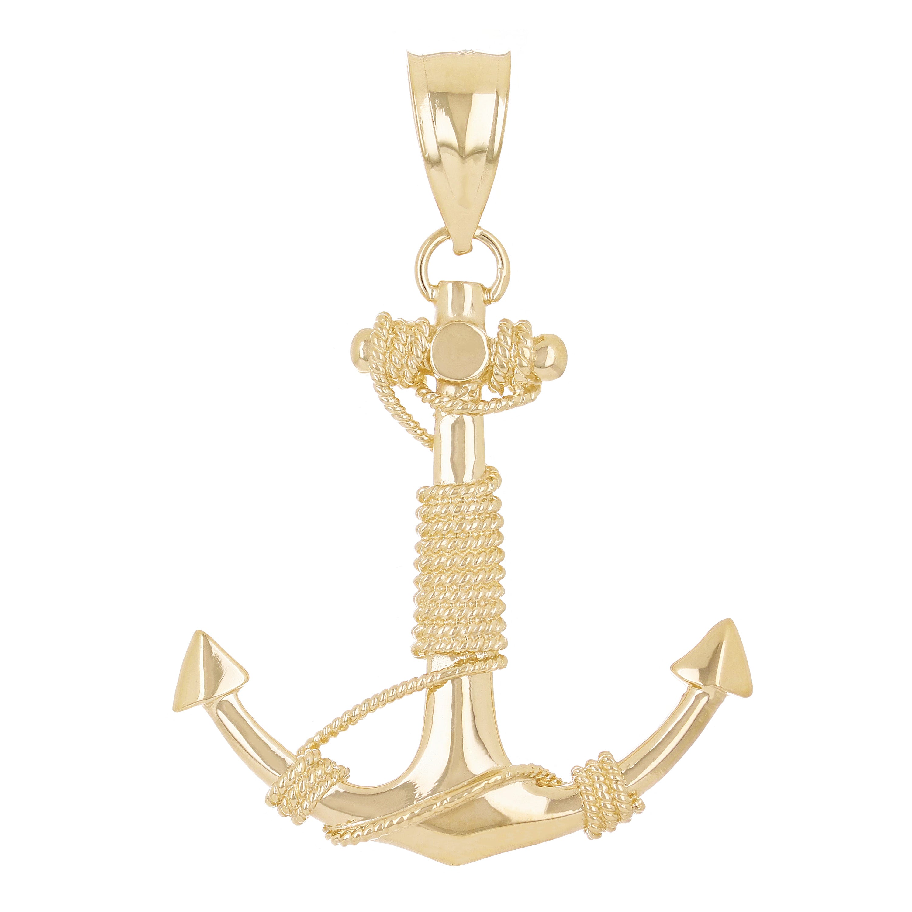 14k Yellow Gold Nautical Anchor Ship Mariners Rope Pendant 2.2" 13.5 grams