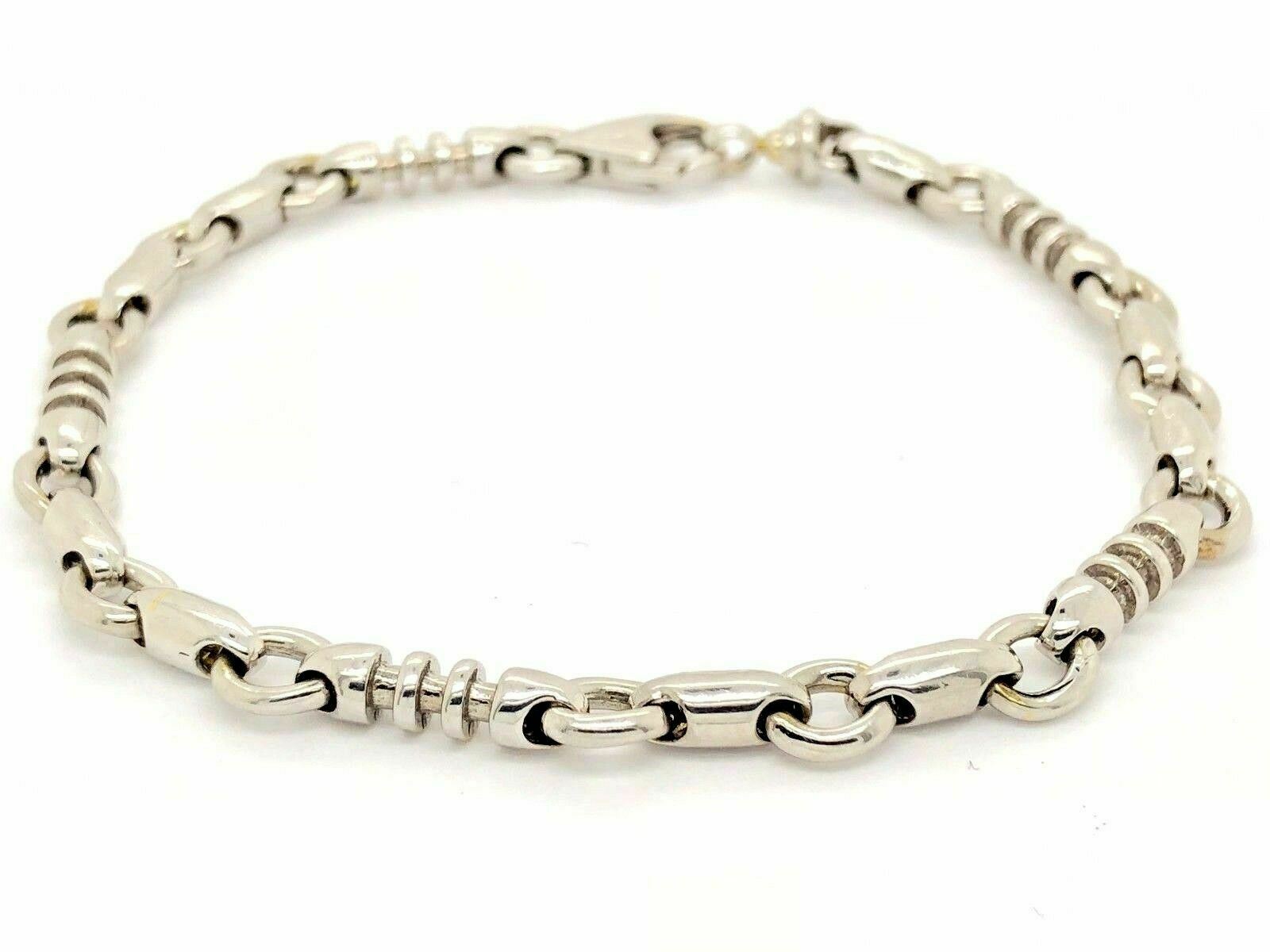 14k White Gold Handmade Fashion Link Bracelet 8.5" 6.3mm 24.7 grams - 8.5"