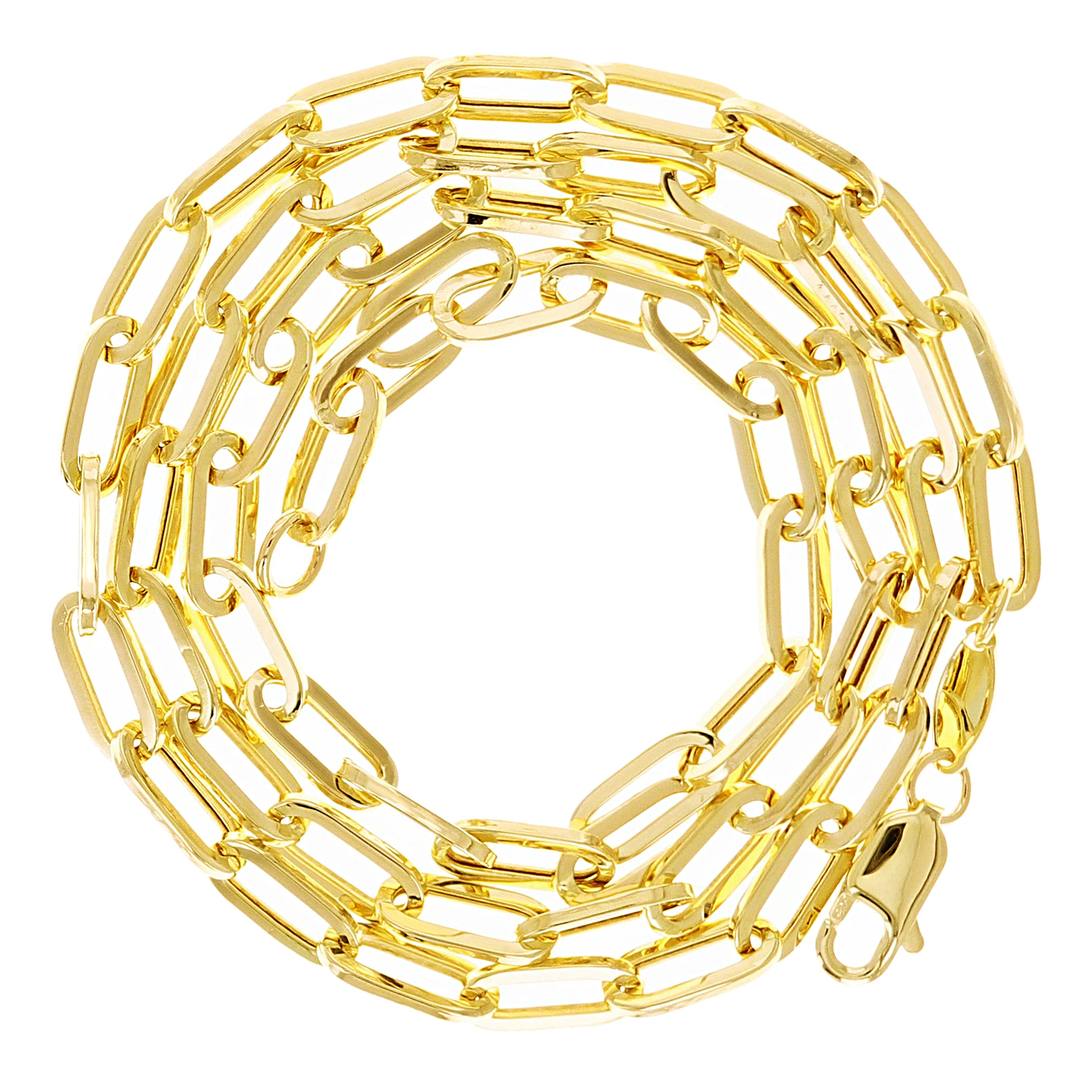Italian 14k Yellow Gold Hollow Paper Clip Link Chain Necklace 20" 4mm 6.2 grams - 20" 6.2 grams