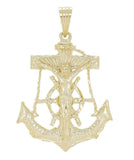 14k Yellow Gold Solid Big Anchor Mariner Cross Jesus Crucifix Pendant 3" 35.5g